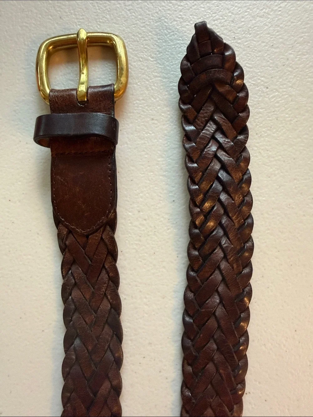 Cole Haan Women's Braided Leather Belt in Dark Brown with Gold Buckle 40 inches